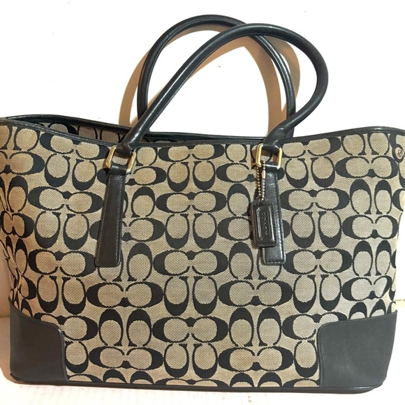Coach Black and Tan Signature print canvas Tote Bag - Picture 1 of 9